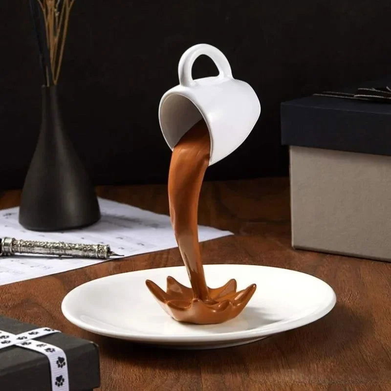 Floating Spilling Coffee Cup Sculpture - LOCKDEALZ