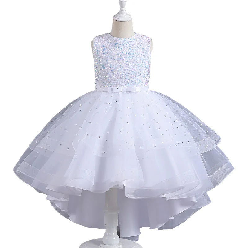 Flower Girls Princess Sequins Baby Wedding Christmas Party Trailing Dress Teenager Children Kids Elegant Vestidos for 3-15Years - LOCKDEALZ