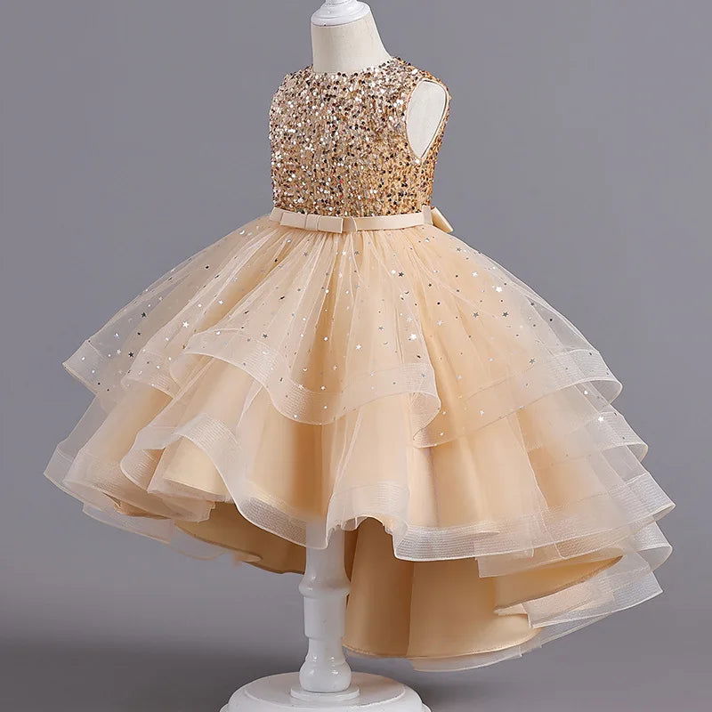 Flower Girls Princess Sequins Baby Wedding Christmas Party Trailing Dress Teenager Children Kids Elegant Vestidos for 3-15Years - LOCKDEALZ