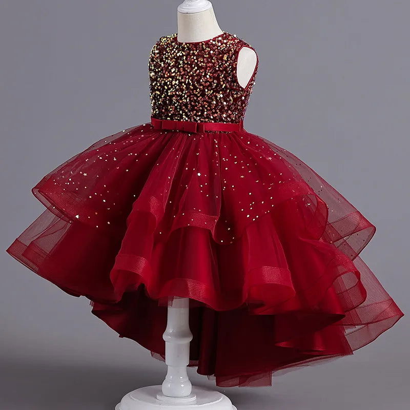 Flower Girls Princess Sequins Baby Wedding Christmas Party Trailing Dress Teenager Children Kids Elegant Vestidos for 3-15Years - LOCKDEALZ