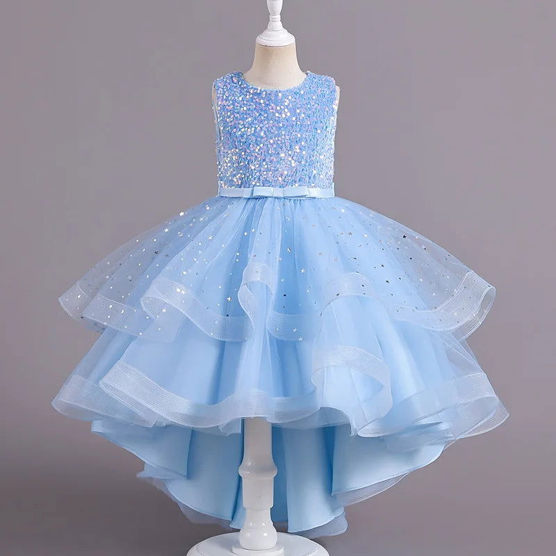 Flower Girls Princess Sequins Baby Wedding Christmas Party Trailing Dress Teenager Children Kids Elegant Vestidos for 3-15Years - LOCKDEALZ