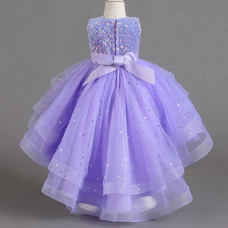 Flower Girls Princess Sequins Baby Wedding Christmas Party Trailing Dress Teenager Children Kids Elegant Vestidos for 3-15Years - LOCKDEALZ