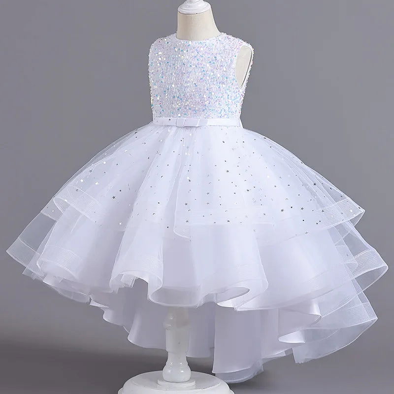 Flower Girls Princess Sequins Baby Wedding Christmas Party Trailing Dress Teenager Children Kids Elegant Vestidos for 3-15Years - LOCKDEALZ