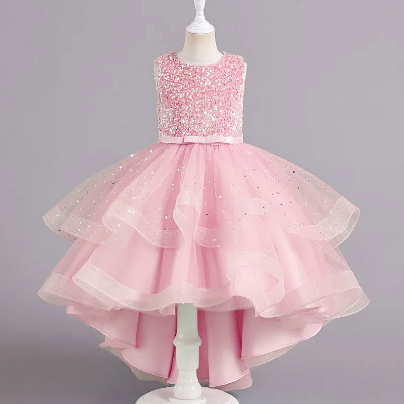 Flower Girls Princess Sequins Baby Wedding Christmas Party Trailing Dress Teenager Children Kids Elegant Vestidos for 3-15Years - LOCKDEALZ