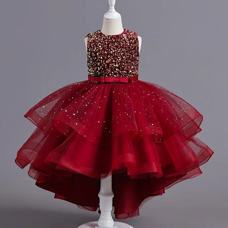 Flower Girls Princess Sequins Baby Wedding Christmas Party Trailing Dress Teenager Children Kids Elegant Vestidos for 3-15Years - LOCKDEALZ