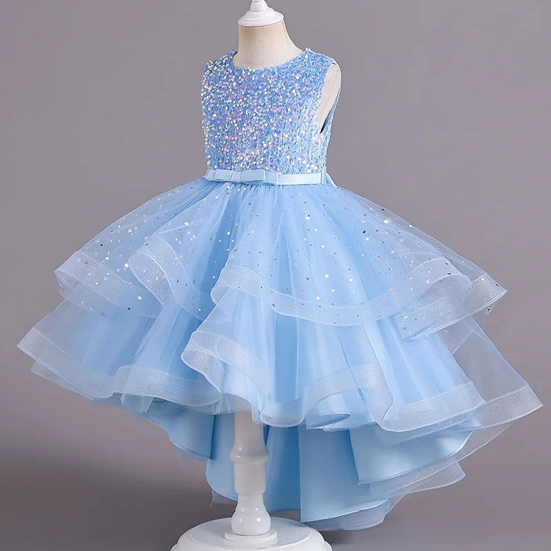 Flower Girls Princess Sequins Baby Wedding Christmas Party Trailing Dress Teenager Children Kids Elegant Vestidos for 3-15Years - LOCKDEALZ
