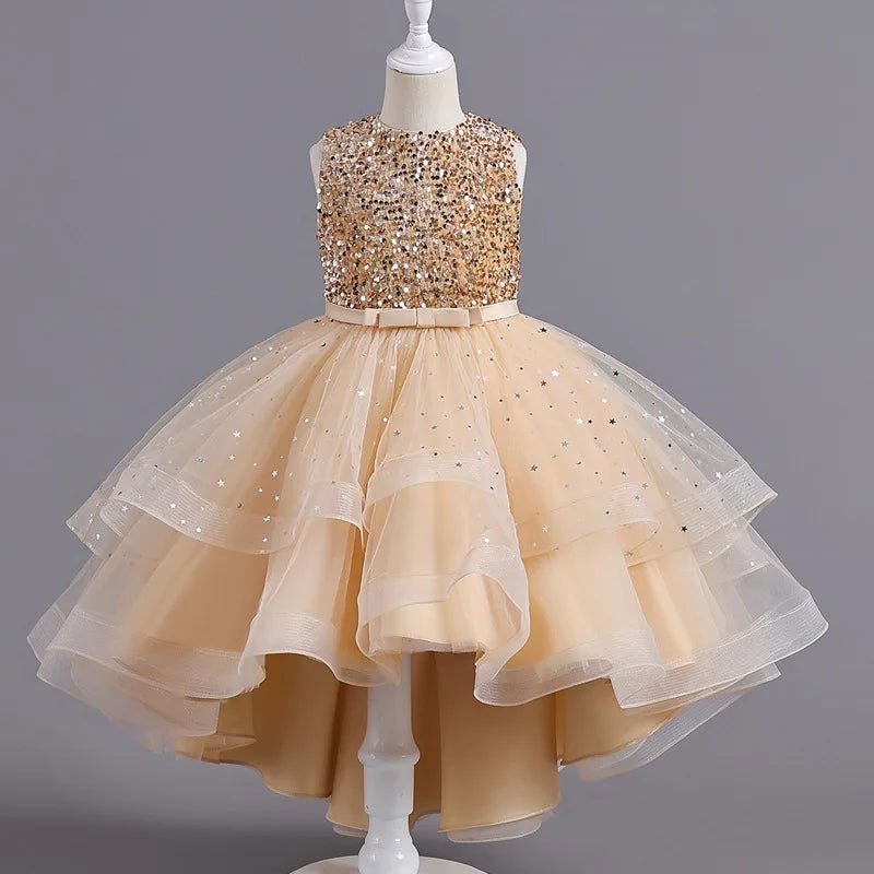 Flower Girls Princess Sequins Baby Wedding Christmas Party Trailing Dress Teenager Children Kids Elegant Vestidos for 3-15Years - LOCKDEALZ