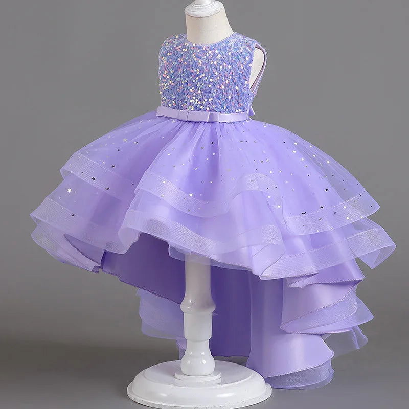 Flower Girls Princess Sequins Baby Wedding Christmas Party Trailing Dress Teenager Children Kids Elegant Vestidos for 3-15Years - LOCKDEALZ