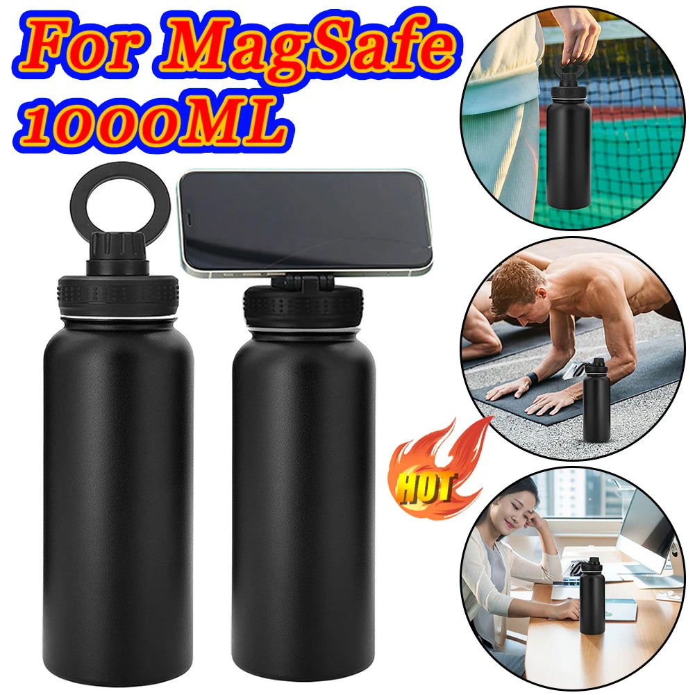 For MagSafe 1000ML Insulated Bottle Water Bottle with Rotating Phone Holder Thermal Water Cup Thermal Mug for Outdoor Sports - LOCKDEALZ