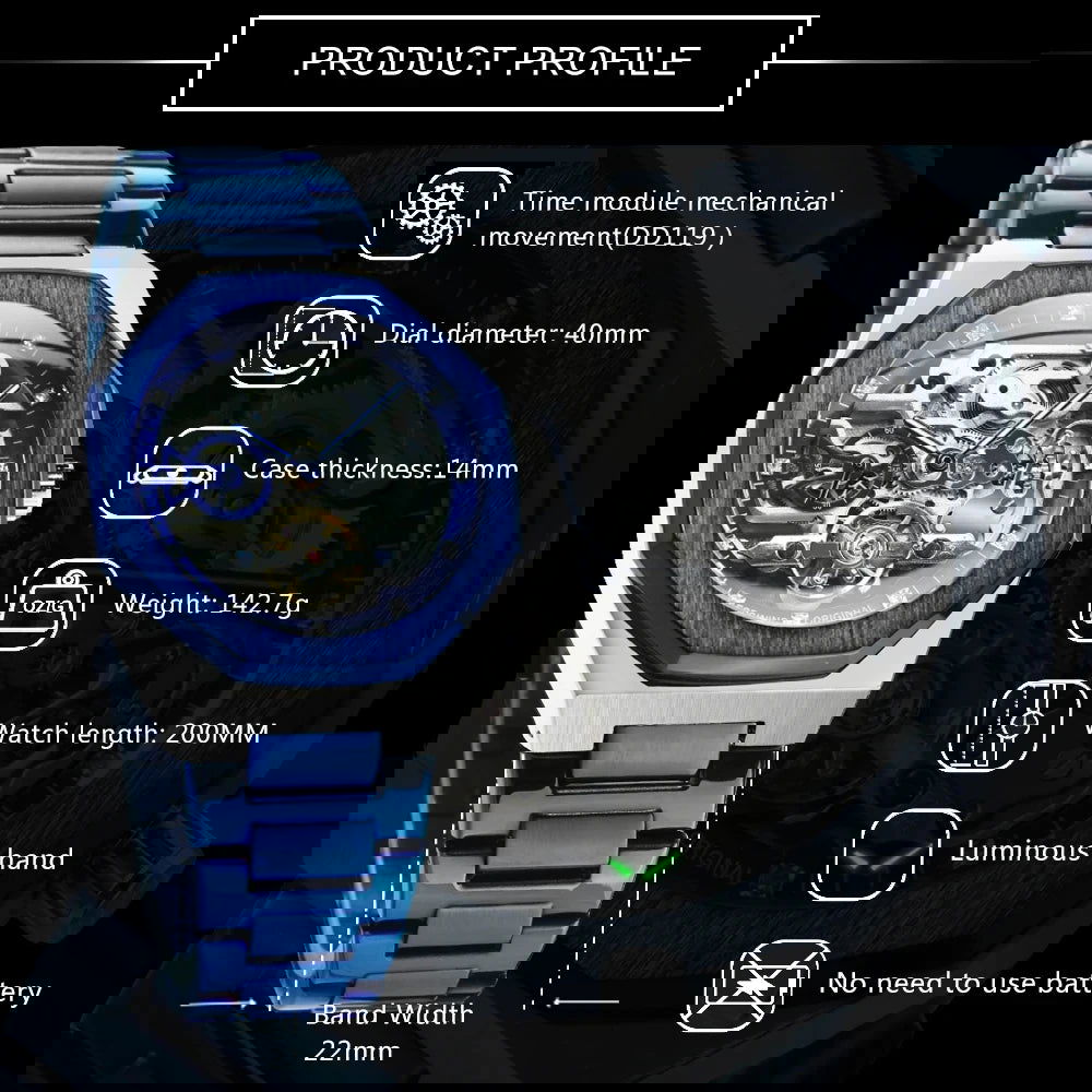 Forsining Silver Automatic Watch Men 3D Diamond Dial Irregular Tourbillon Skeleton Mechanical Wristwatches Luminous Hands Clock - LOCKDEALZ