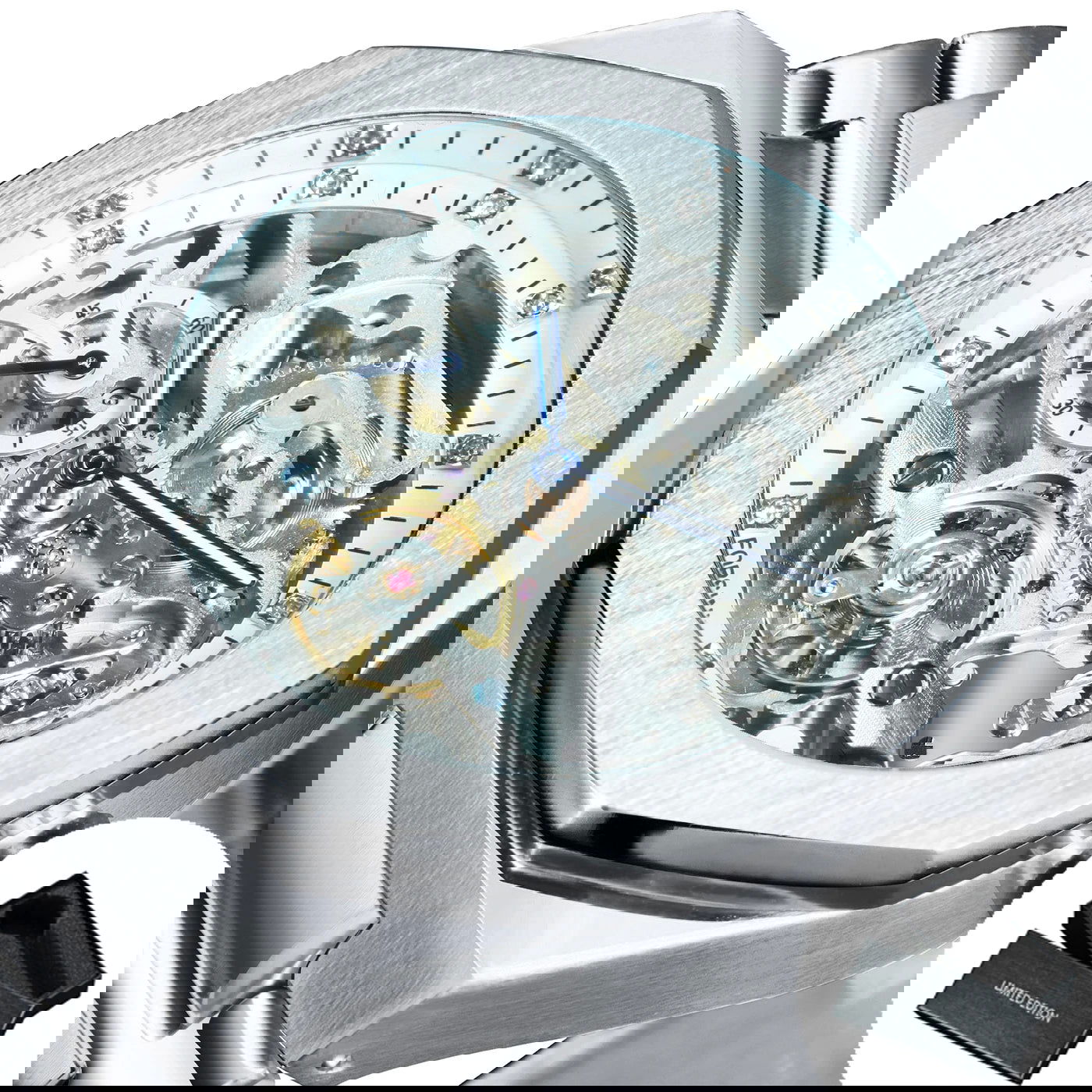Forsining Silver Automatic Watch Men 3D Diamond Dial Irregular Tourbillon Skeleton Mechanical Wristwatches Luminous Hands Clock - LOCKDEALZ