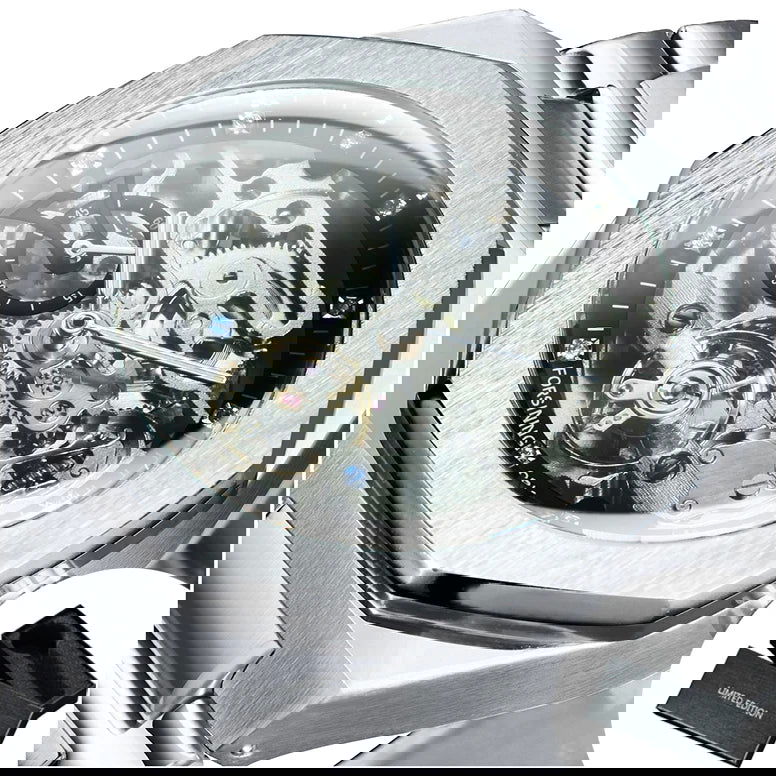 Forsining Silver Automatic Watch Men 3D Diamond Dial Irregular Tourbillon Skeleton Mechanical Wristwatches Luminous Hands Clock - LOCKDEALZ
