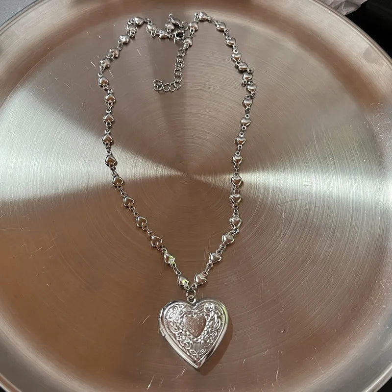 Gothic Red Peach Heart Pendant Necklace For Women Girls Sliver Ghost Claw Love Short Choker PunkClavicle Chain Gifts - LOCKDEALZ