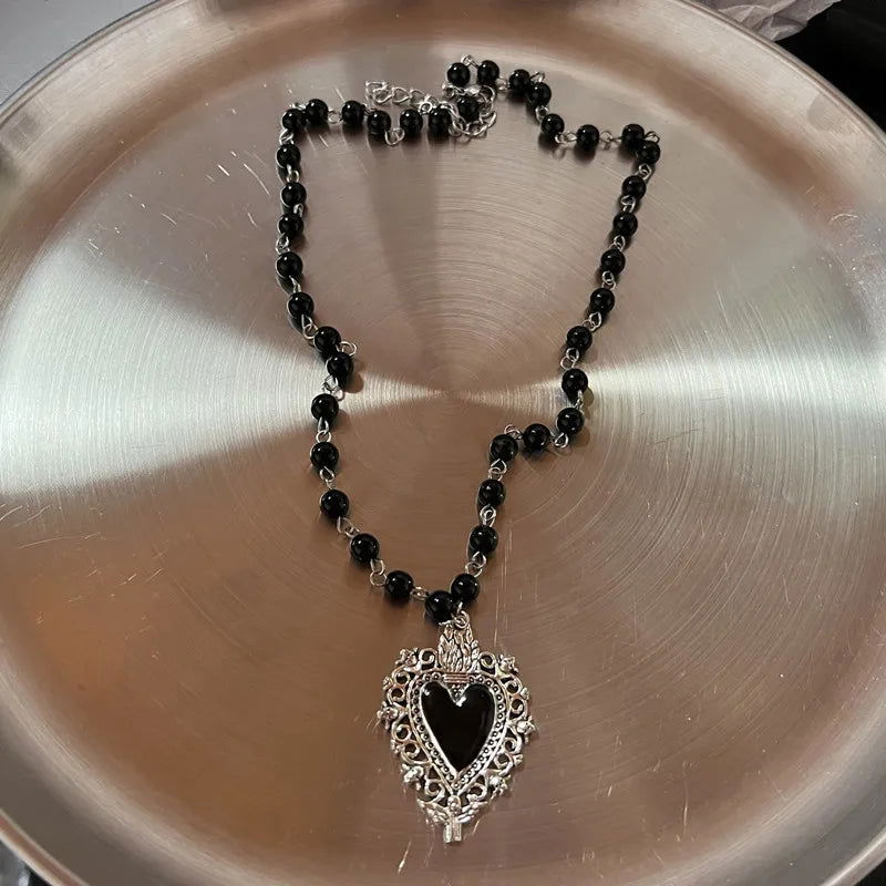 Gothic Red Peach Heart Pendant Necklace For Women Girls Sliver Ghost Claw Love Short Choker PunkClavicle Chain Gifts - LOCKDEALZ