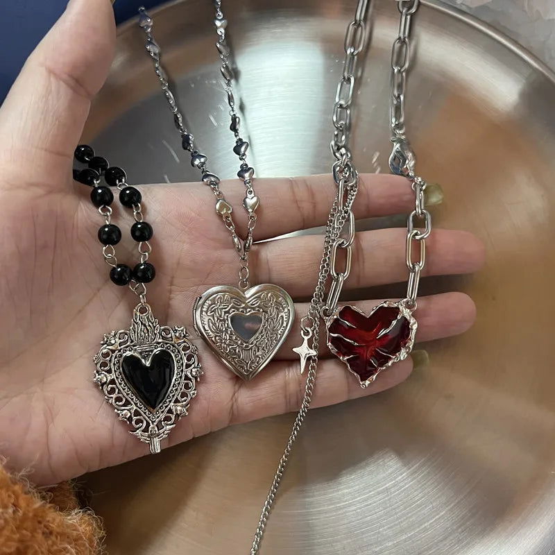 Gothic Red Peach Heart Pendant Necklace For Women Girls Sliver Ghost Claw Love Short Choker PunkClavicle Chain Gifts - LOCKDEALZ