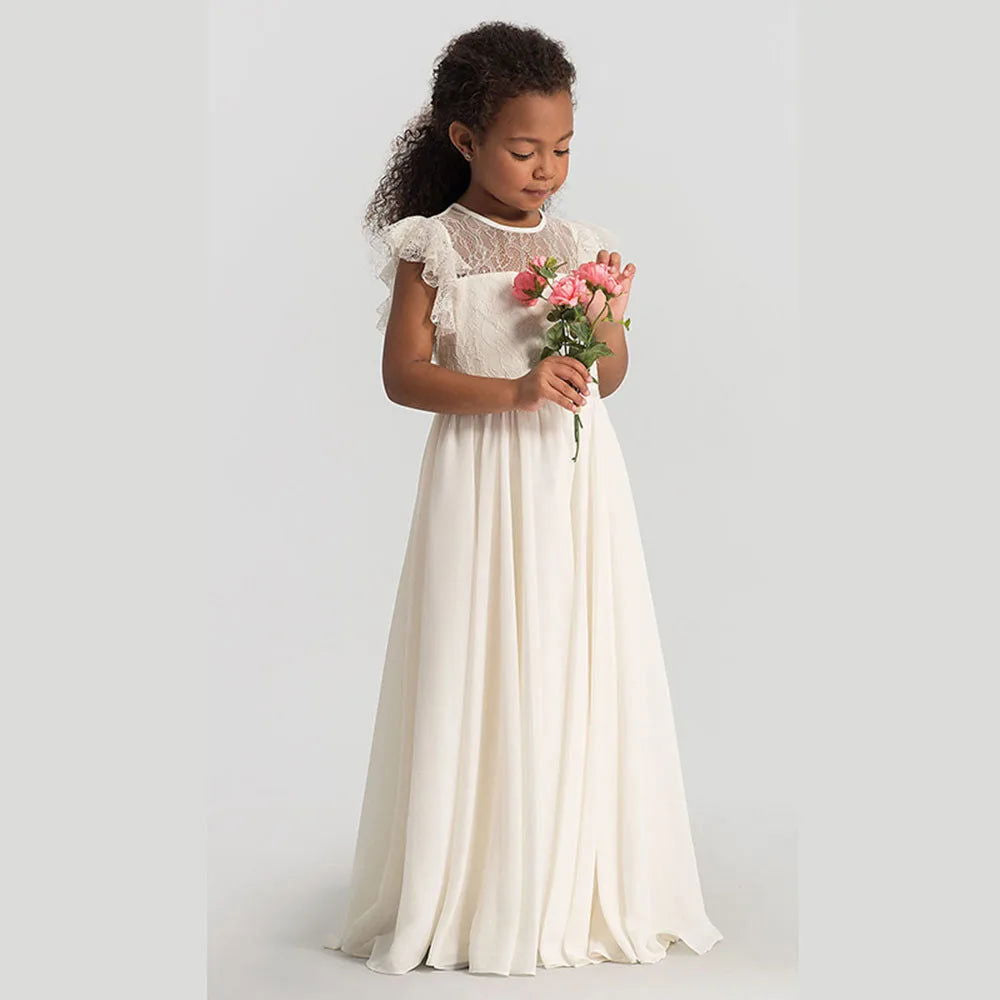 HETISO Chiffon Flower Girl Dresses Hollow Lace Kids Weddings Performance Party Pageant Gowns Junior Bridesmaid Dress 4-13 Years - LOCKDEALZ