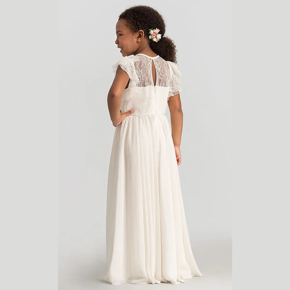 HETISO Chiffon Flower Girl Dresses Hollow Lace Kids Weddings Performance Party Pageant Gowns Junior Bridesmaid Dress 4-13 Years - LOCKDEALZ