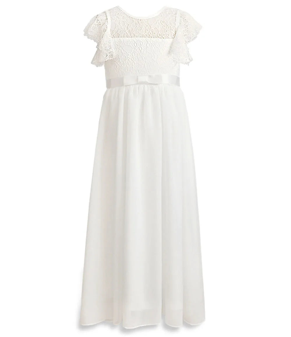HETISO Chiffon Flower Girl Dresses Hollow Lace Kids Weddings Performance Party Pageant Gowns Junior Bridesmaid Dress 4-13 Years - LOCKDEALZ