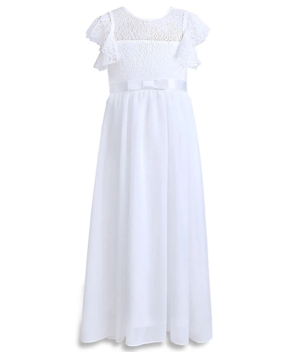 HETISO Chiffon Flower Girl Dresses Hollow Lace Kids Weddings Performance Party Pageant Gowns Junior Bridesmaid Dress 4-13 Years - LOCKDEALZ