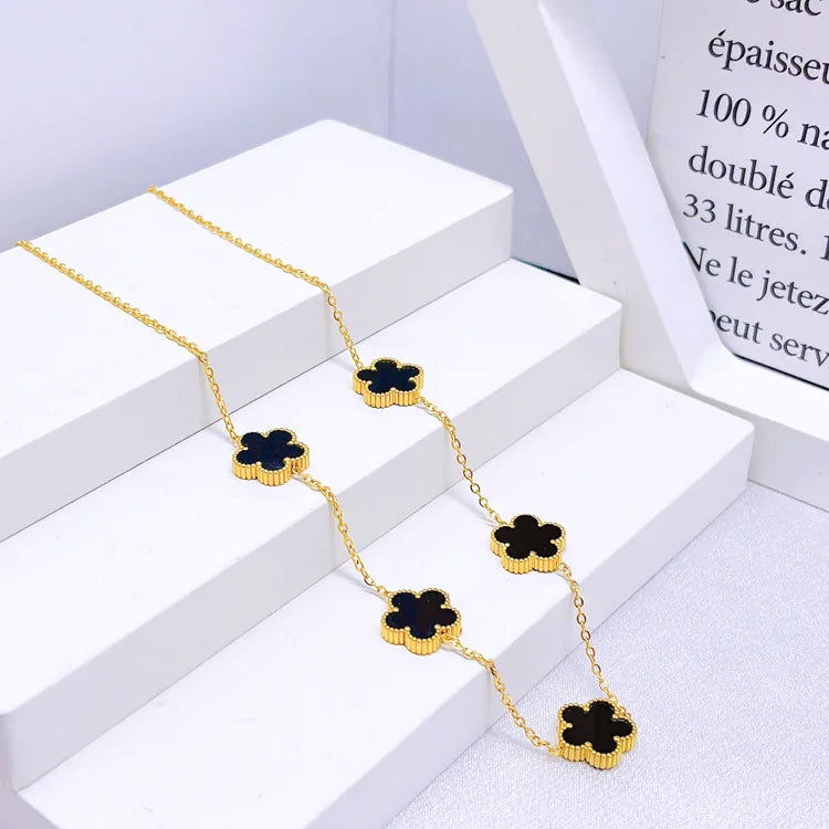 Hot Selling Plum Blossom Plant Five Leaf Flower Jewelry Set Bracelet Necklace Earrings Women Stainless Steel High Quality Clover - LOCKDEALZ