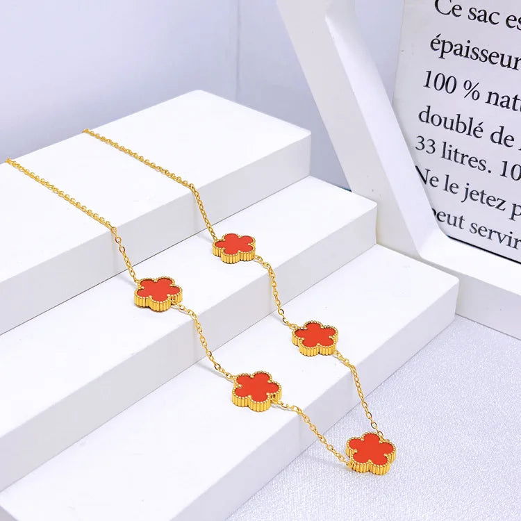 Hot Selling Plum Blossom Plant Five Leaf Flower Jewelry Set Bracelet Necklace Earrings Women Stainless Steel High Quality Clover - LOCKDEALZ