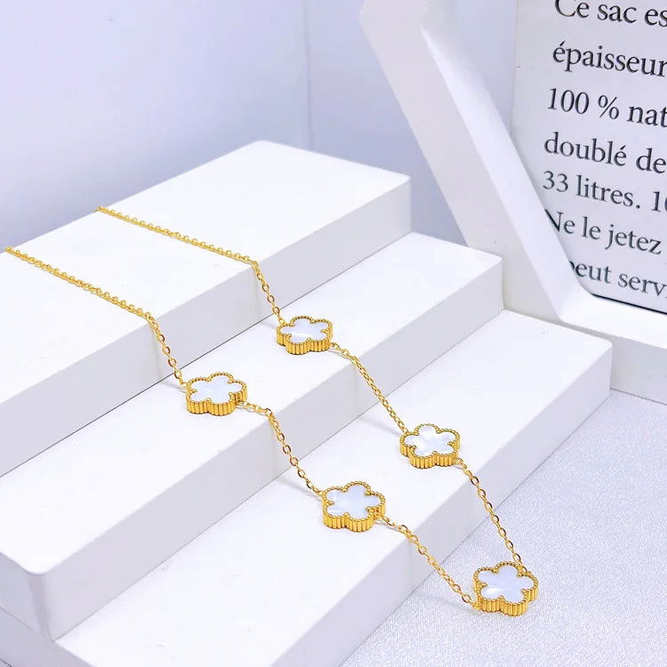 Hot Selling Plum Blossom Plant Five Leaf Flower Jewelry Set Bracelet Necklace Earrings Women Stainless Steel High Quality Clover - LOCKDEALZ