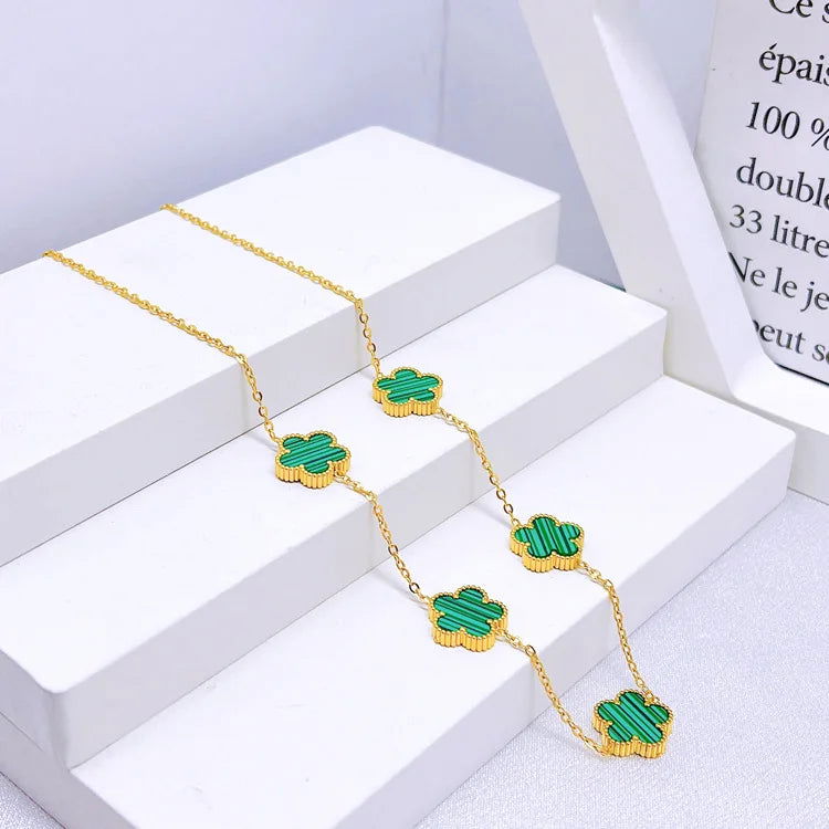 Hot Selling Plum Blossom Plant Five Leaf Flower Jewelry Set Bracelet Necklace Earrings Women Stainless Steel High Quality Clover - LOCKDEALZ