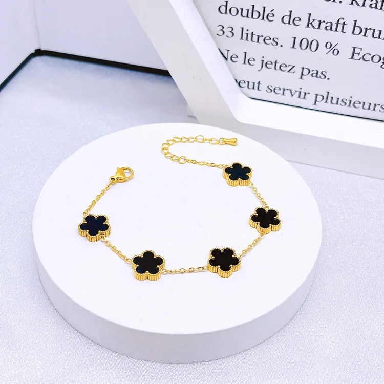 Hot Selling Plum Blossom Plant Five Leaf Flower Jewelry Set Bracelet Necklace Earrings Women Stainless Steel High Quality Clover - LOCKDEALZ