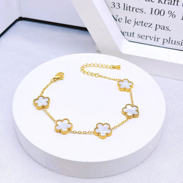 Hot Selling Plum Blossom Plant Five Leaf Flower Jewelry Set Bracelet Necklace Earrings Women Stainless Steel High Quality Clover - LOCKDEALZ