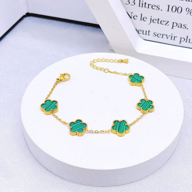 Hot Selling Plum Blossom Plant Five Leaf Flower Jewelry Set Bracelet Necklace Earrings Women Stainless Steel High Quality Clover - LOCKDEALZ