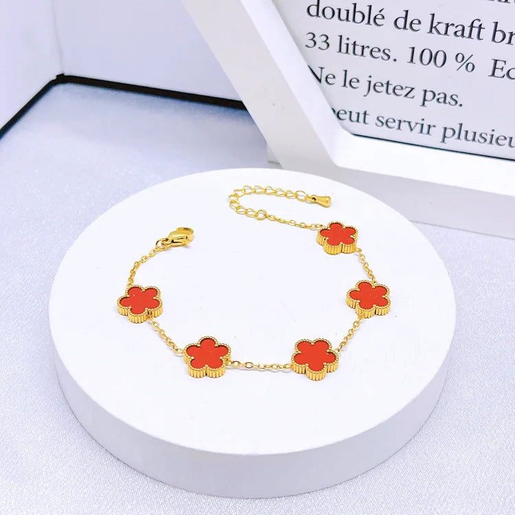 Hot Selling Plum Blossom Plant Five Leaf Flower Jewelry Set Bracelet Necklace Earrings Women Stainless Steel High Quality Clover - LOCKDEALZ