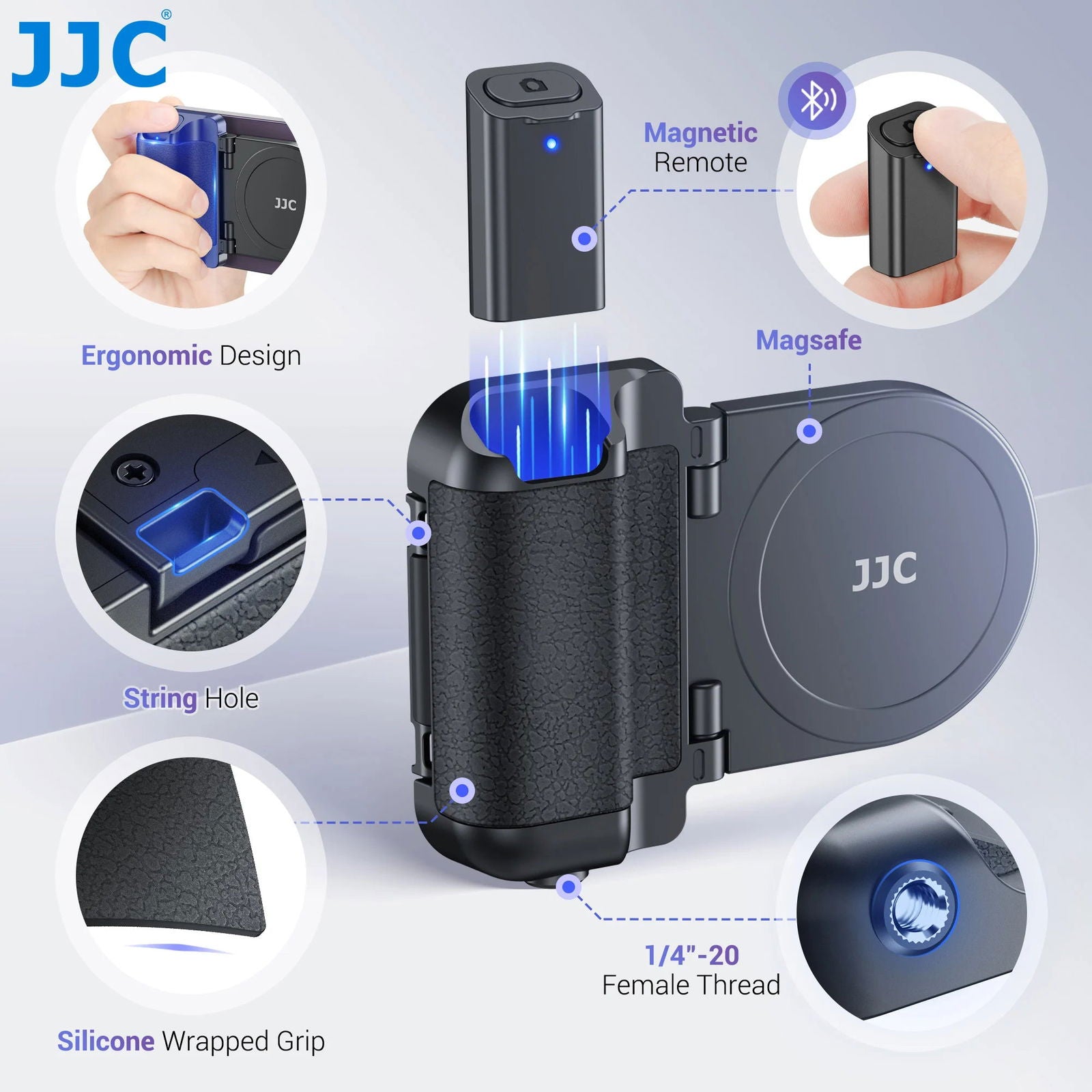 JJC Magnetic Snapgrip Phone Hand Grip Magsafe Handheld Bluetooth Remote Control Handle Shutter Phone Tripod Mount for Vlog - LOCKDEALZ