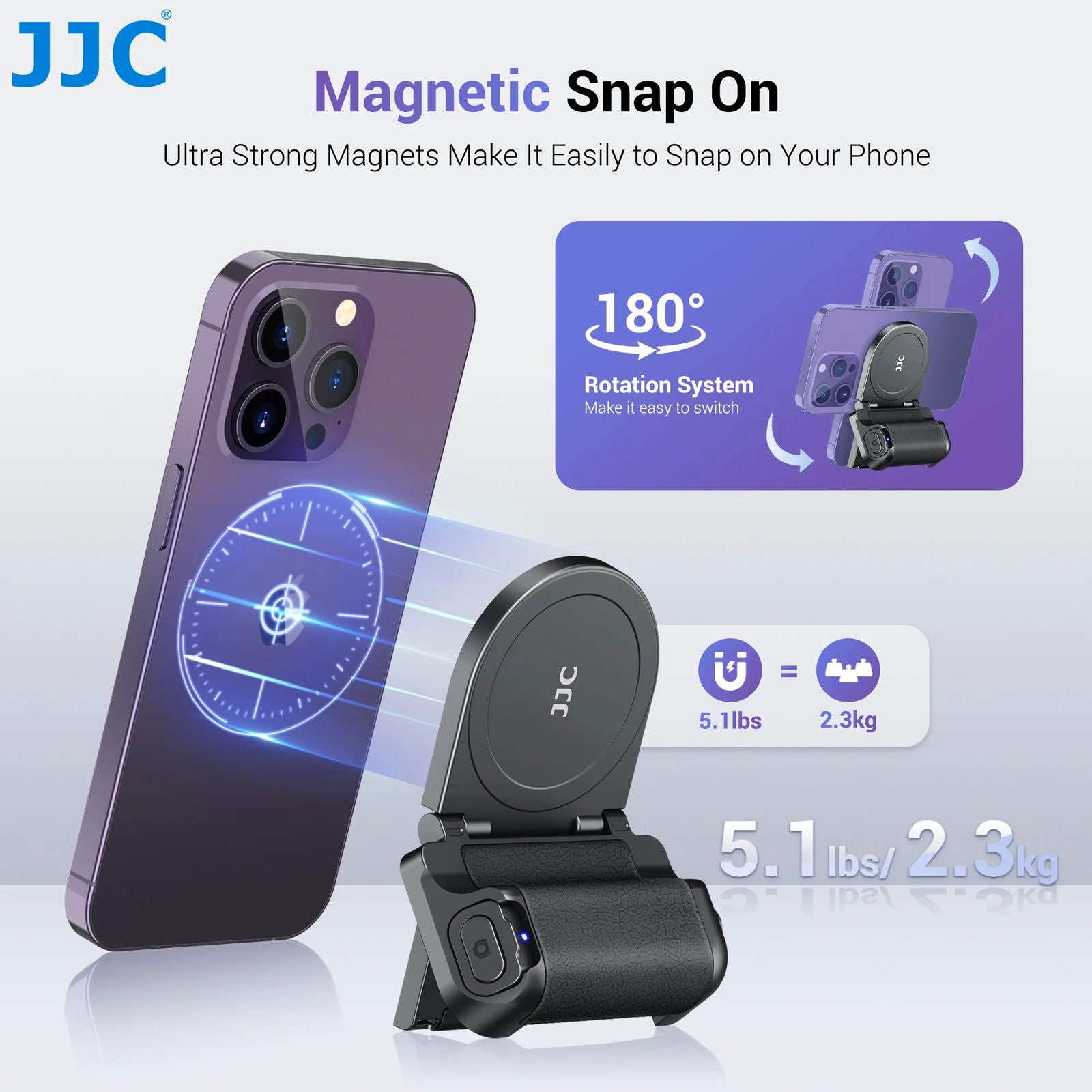 JJC Magnetic Snapgrip Phone Hand Grip Magsafe Handheld Bluetooth Remote Control Handle Shutter Phone Tripod Mount for Vlog - LOCKDEALZ