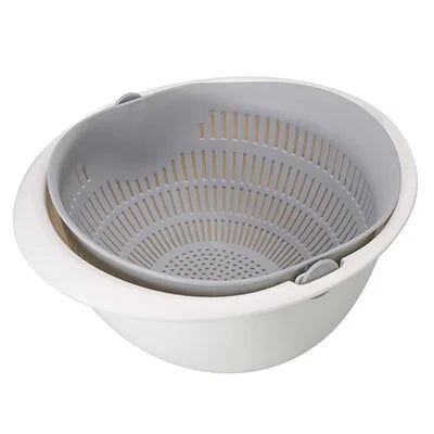 Kitchen Rotatable Double Drain Basket Fruits Vegetables Washing Storage Basket Strainers Bowl Cleaning Filter Colander Tool - LOCKDEALZ