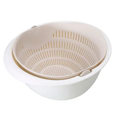Kitchen Rotatable Double Drain Basket Fruits Vegetables Washing Storage Basket Strainers Bowl Cleaning Filter Colander Tool - LOCKDEALZ