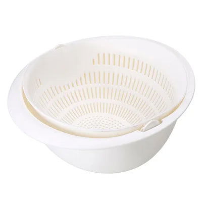 Kitchen Rotatable Double Drain Basket Fruits Vegetables Washing Storage Basket Strainers Bowl Cleaning Filter Colander Tool - LOCKDEALZ