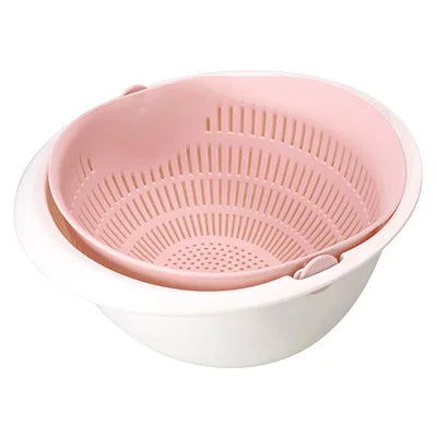 Kitchen Rotatable Double Drain Basket Fruits Vegetables Washing Storage Basket Strainers Bowl Cleaning Filter Colander Tool - LOCKDEALZ