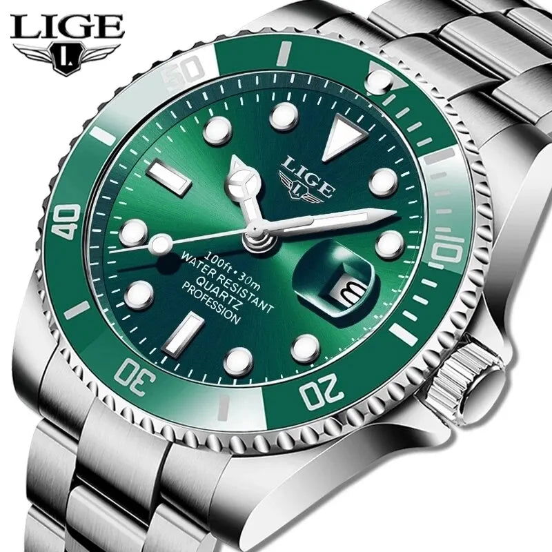 LIGE Top Brand Luxury Fashion Diver Watch Men 30ATM Waterproof Date Clock Sport Watches Mens Quartz Wristwatch Relogio Masculino - LOCKDEALZ