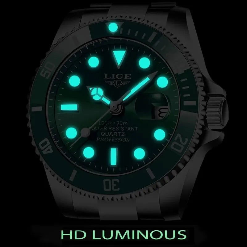 LIGE Top Brand Luxury Fashion Diver Watch Men 30ATM Waterproof Date Clock Sport Watches Mens Quartz Wristwatch Relogio Masculino - LOCKDEALZ