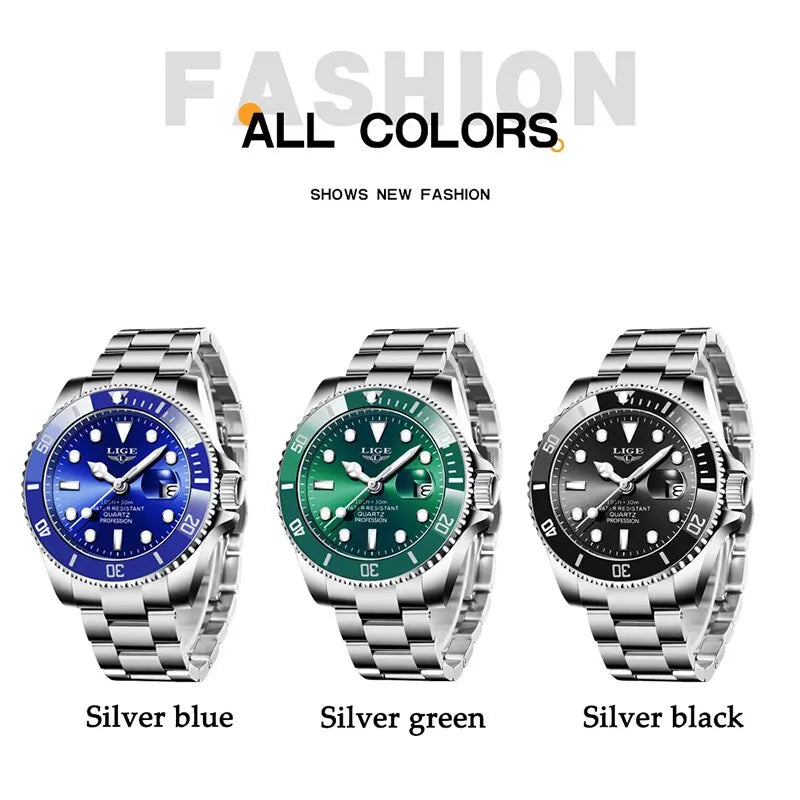 LIGE Top Brand Luxury Fashion Diver Watch Men 30ATM Waterproof Date Clock Sport Watches Mens Quartz Wristwatch Relogio Masculino - LOCKDEALZ