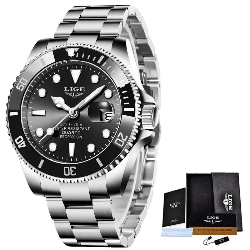 LIGE Top Brand Luxury Fashion Diver Watch Men 30ATM Waterproof Date Clock Sport Watches Mens Quartz Wristwatch Relogio Masculino - LOCKDEALZ