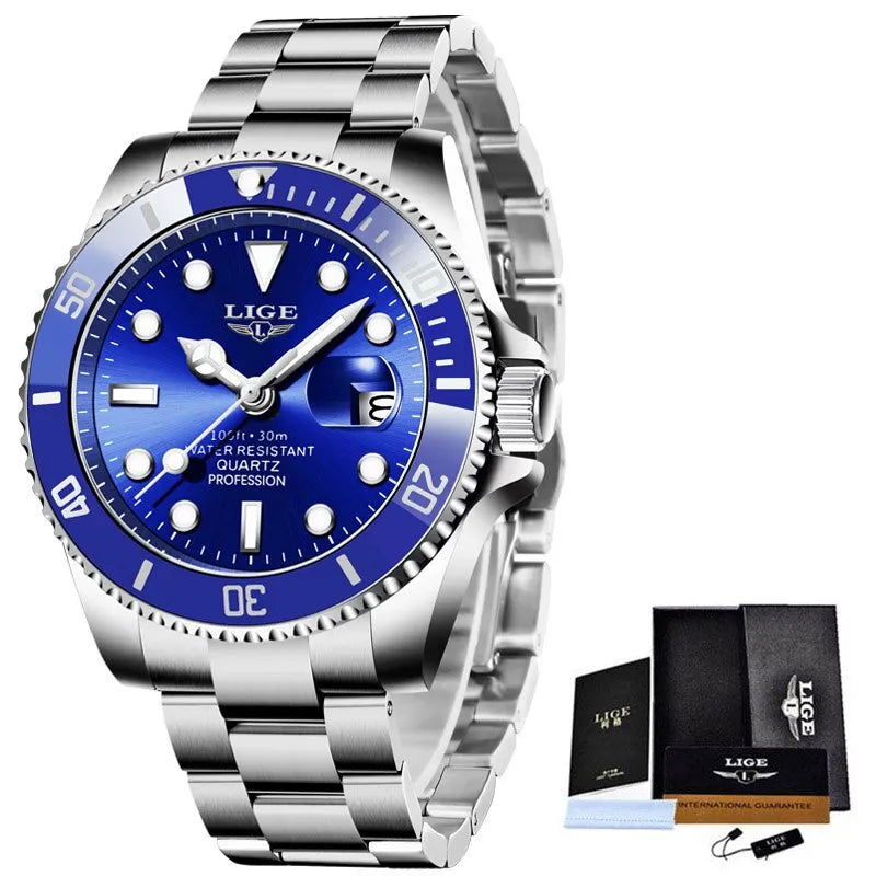 LIGE Top Brand Luxury Fashion Diver Watch Men 30ATM Waterproof Date Clock Sport Watches Mens Quartz Wristwatch Relogio Masculino - LOCKDEALZ