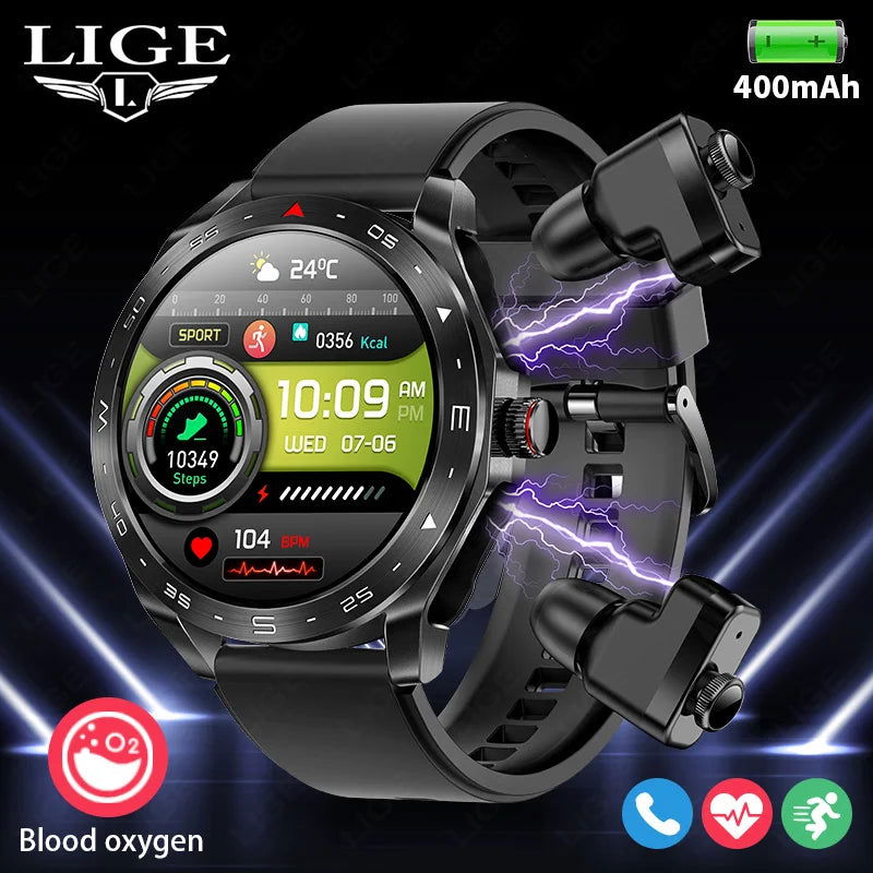LIGE With Earbuds Bluetooth Headset Smartwatch Women Speaker Tracker Music Sport Watch Men Waterproof Smart Watch AMOLED Screen - LOCKDEALZ