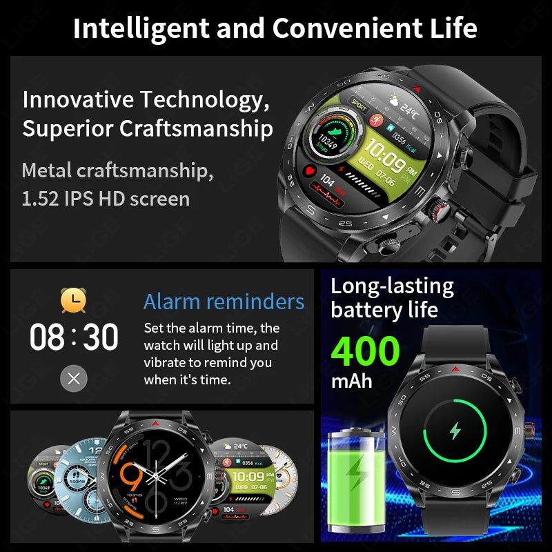 LIGE With Earbuds Bluetooth Headset Smartwatch Women Speaker Tracker Music Sport Watch Men Waterproof Smart Watch AMOLED Screen - LOCKDEALZ