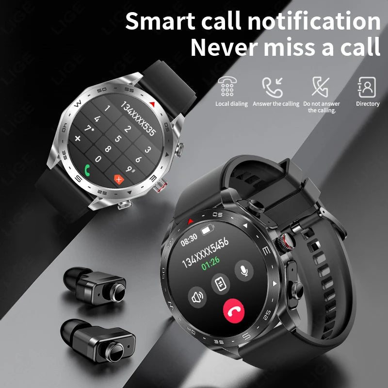 LIGE With Earbuds Bluetooth Headset Smartwatch Women Speaker Tracker Music Sport Watch Men Waterproof Smart Watch AMOLED Screen - LOCKDEALZ