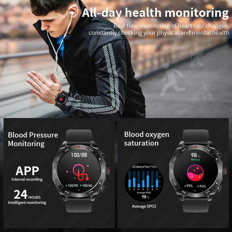 LIGE With Earbuds Bluetooth Headset Smartwatch Women Speaker Tracker Music Sport Watch Men Waterproof Smart Watch AMOLED Screen - LOCKDEALZ