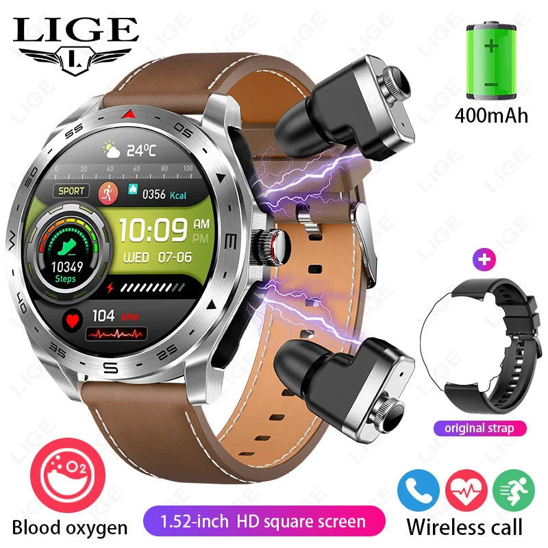 LIGE With Earbuds Bluetooth Headset Smartwatch Women Speaker Tracker Music Sport Watch Men Waterproof Smart Watch AMOLED Screen - LOCKDEALZ