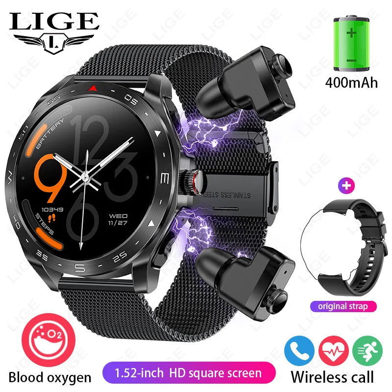 LIGE With Earbuds Bluetooth Headset Smartwatch Women Speaker Tracker Music Sport Watch Men Waterproof Smart Watch AMOLED Screen - LOCKDEALZ