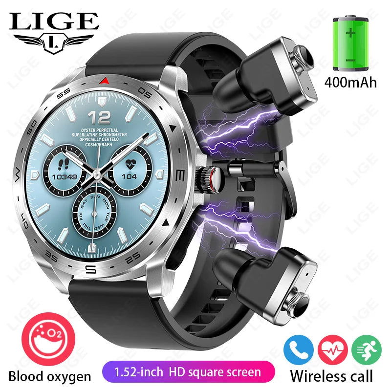 LIGE With Earbuds Bluetooth Headset Smartwatch Women Speaker Tracker Music Sport Watch Men Waterproof Smart Watch AMOLED Screen - LOCKDEALZ