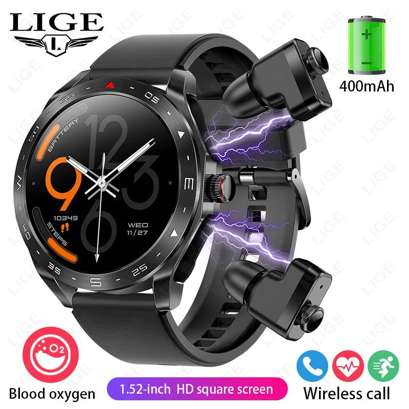 LIGE With Earbuds Bluetooth Headset Smartwatch Women Speaker Tracker Music Sport Watch Men Waterproof Smart Watch AMOLED Screen - LOCKDEALZ